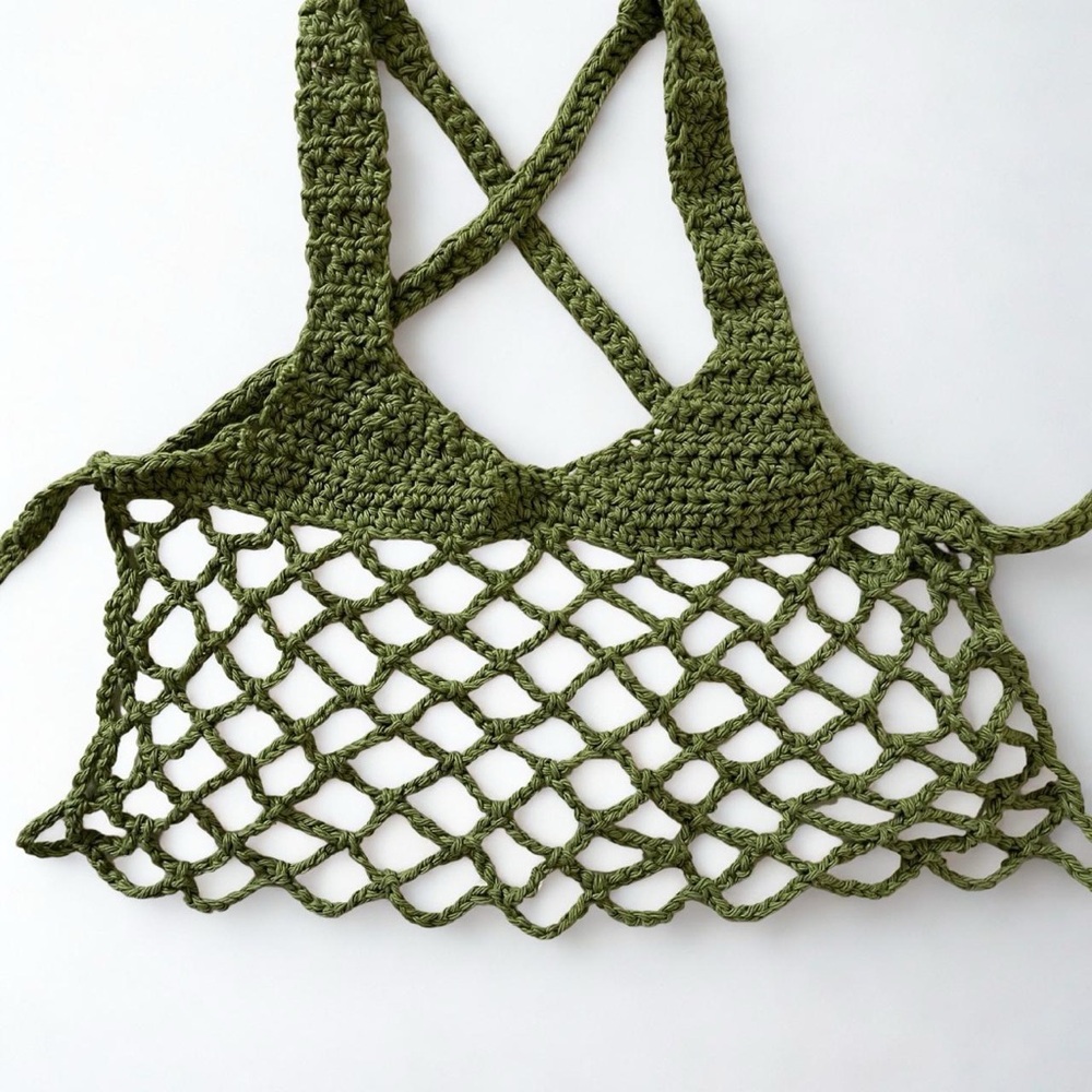 Handmade Green Crochet Mesh Top